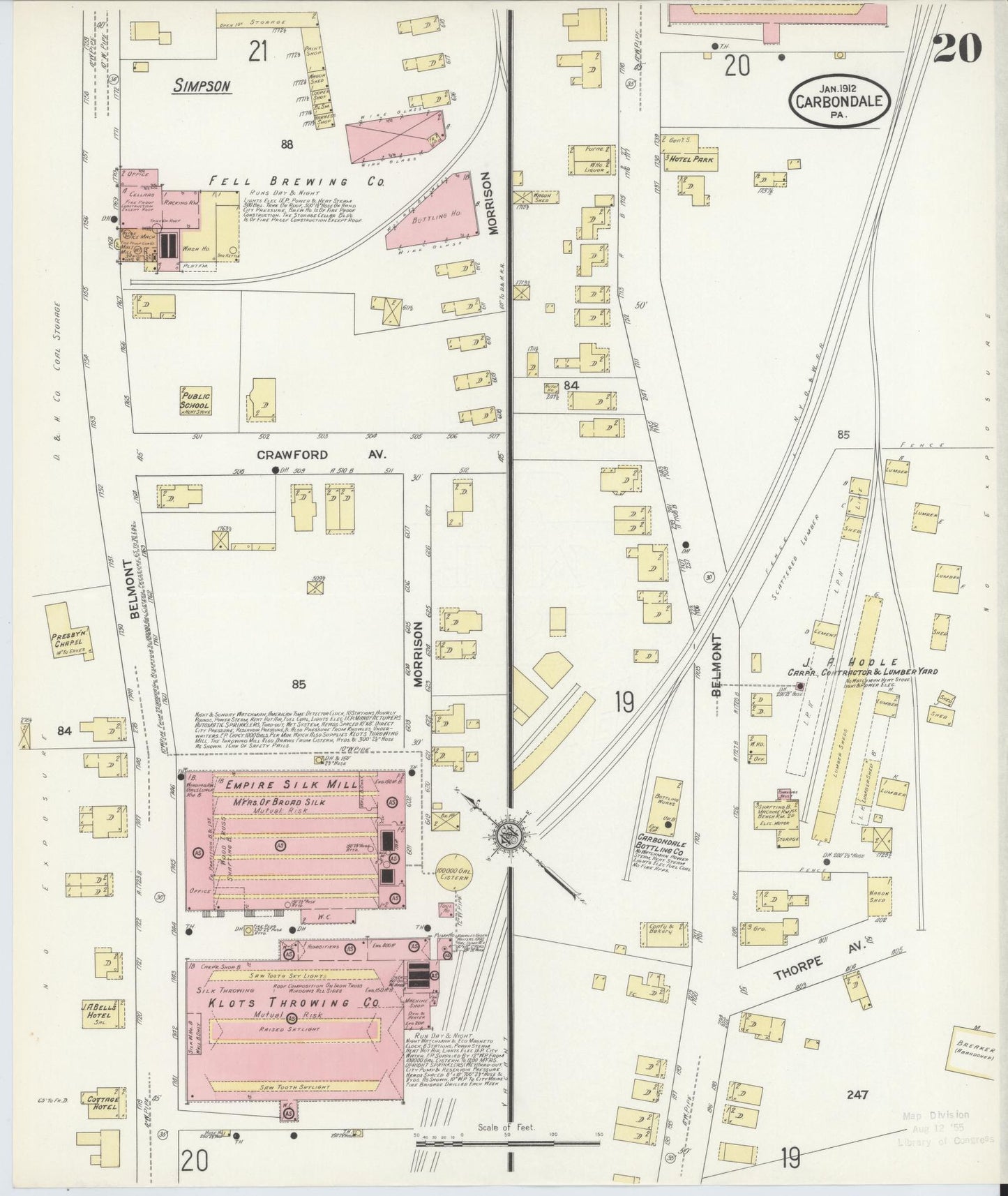 Sanborn Fire Insurance Map from Carbondale, Lackawanna County, Pennsylvania (1912), Sheet #0020 - Historic Sanborn Fire Insurance Map Print, vintage old map wall art, antique decor, genealogy gift, Pennsylvania Pennsylvania map