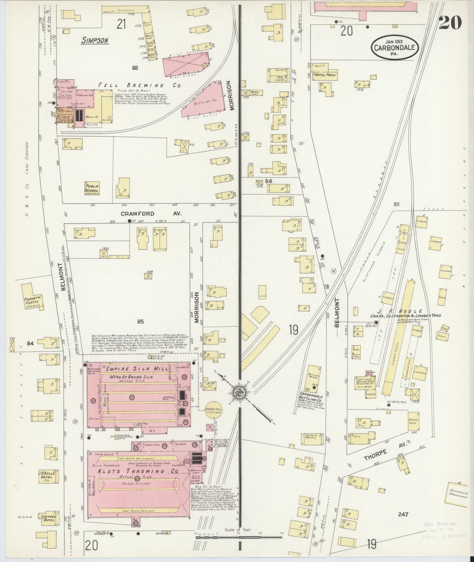 Sanborn Fire Insurance Map from Carbondale, Lackawanna County, Pennsylvania (1912), Sheet #0020 - Historic Sanborn Fire Insurance Map Print, vintage old map wall art, antique decor, genealogy gift, Pennsylvania Pennsylvania map