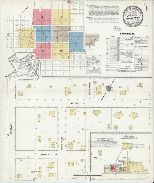 Sanborn Fire Insurance Map from Rosebud, Falls County, Texas (1914), Sheet #0001 - Complete Map Set gallery image, historic Sanborn map, vintage wall art, Texas Texas