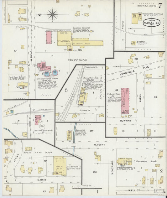 Sanborn Fire Insurance Map from New Castle, Henry County, Indiana (1896), Sheet #0007 - Historic Sanborn Fire Insurance Map Print, vintage old map wall art, antique decor, genealogy gift, Indiana Indiana map