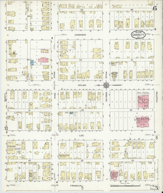 Sanborn Fire Insurance Map from Garrett, De Kalb County, Indiana (1914), Sheet #0006 - Historic Sanborn Fire Insurance Map Print, vintage old map wall art, antique decor, genealogy gift, Indiana Indiana map