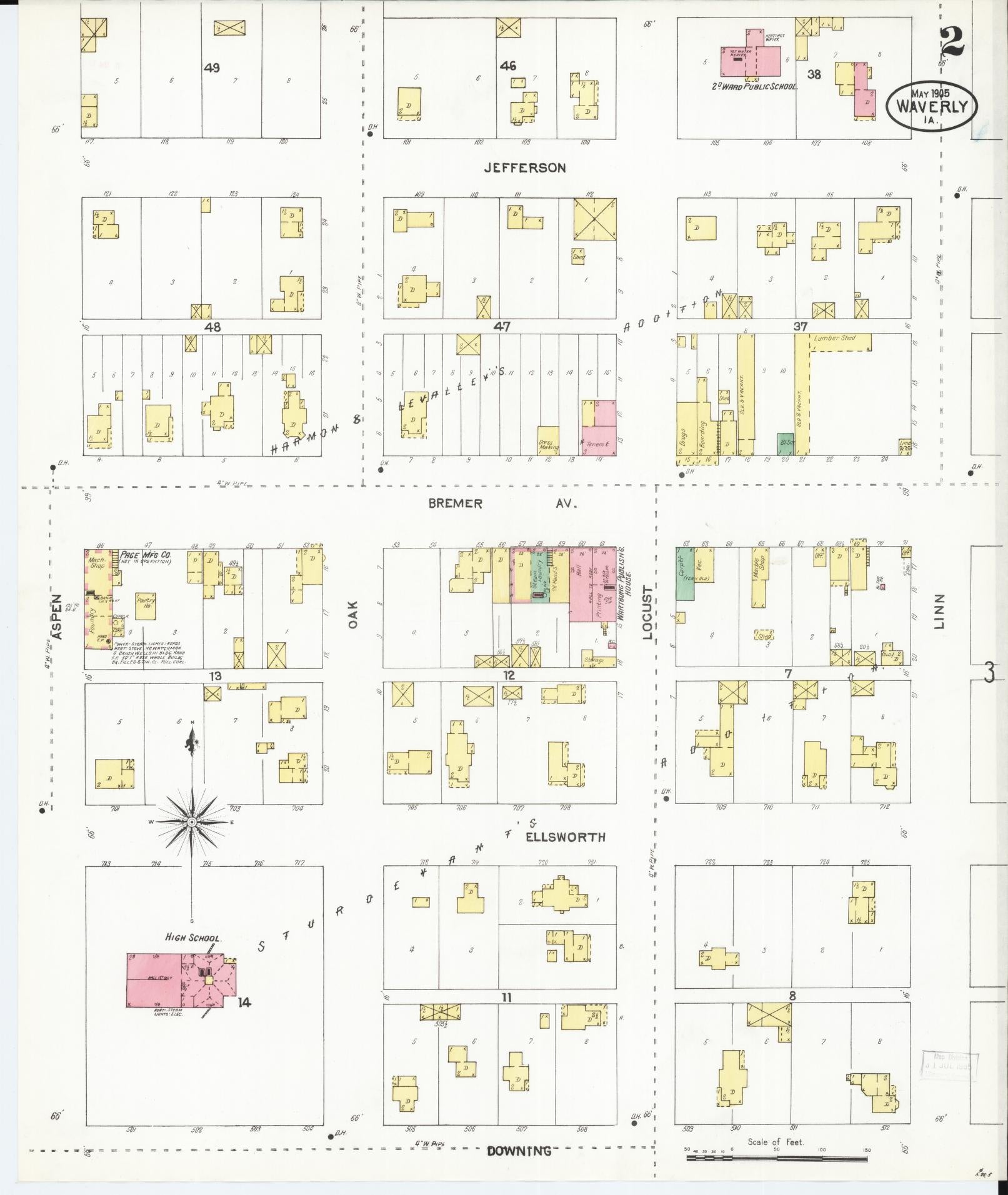 Sanborn Fire Insurance Map from Waverly, Bremer County, Iowa (1905), Sheet #0002 - Historic Sanborn Fire Insurance Map Print