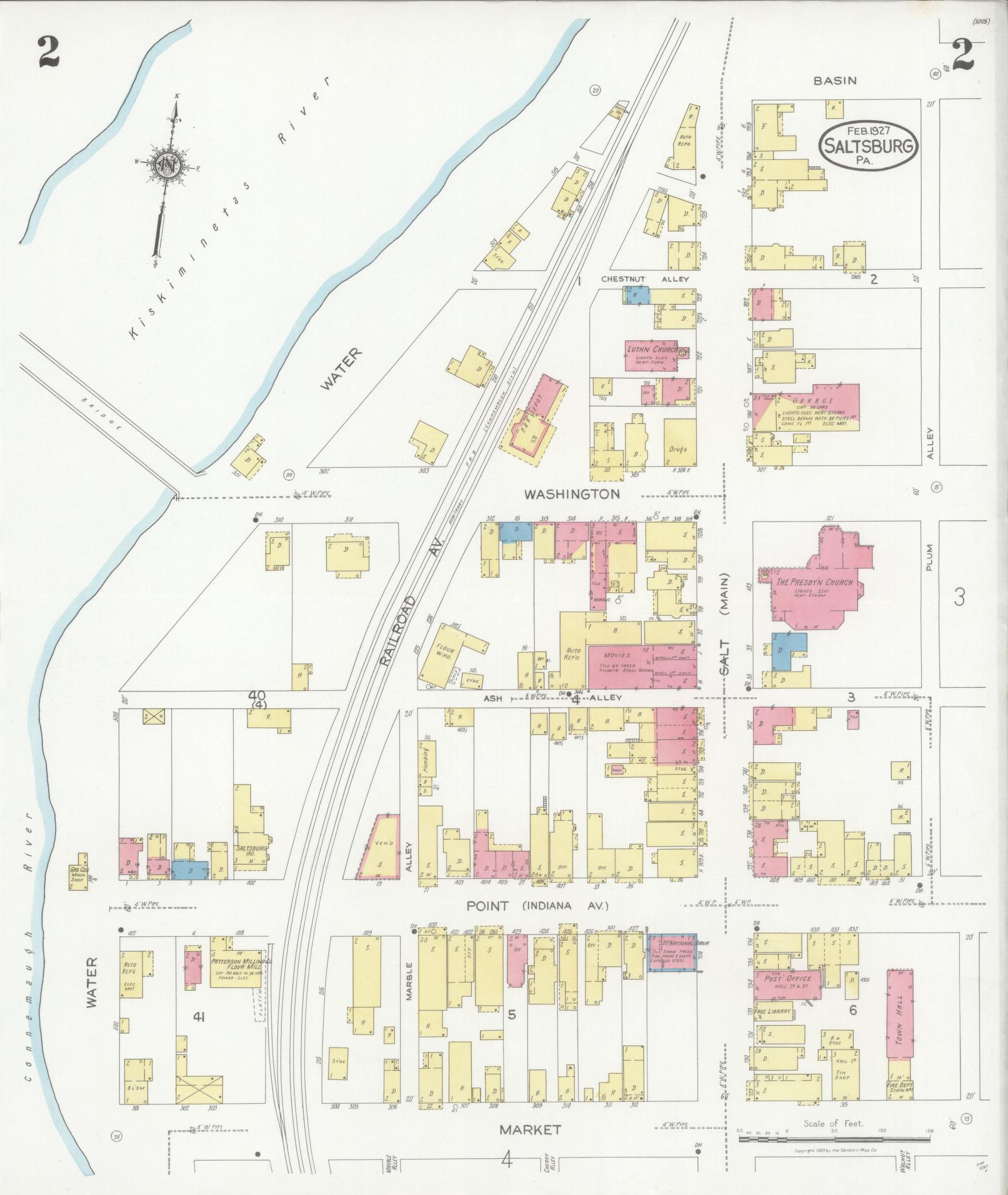 Sanborn Fire Insurance Map from Saltsburg, Indiana County, Pennsylvania (1927), Sheet #0002 - Complete Map Set gallery image, historic Sanborn map, vintage wall art, Pennsylvania Pennsylvania
