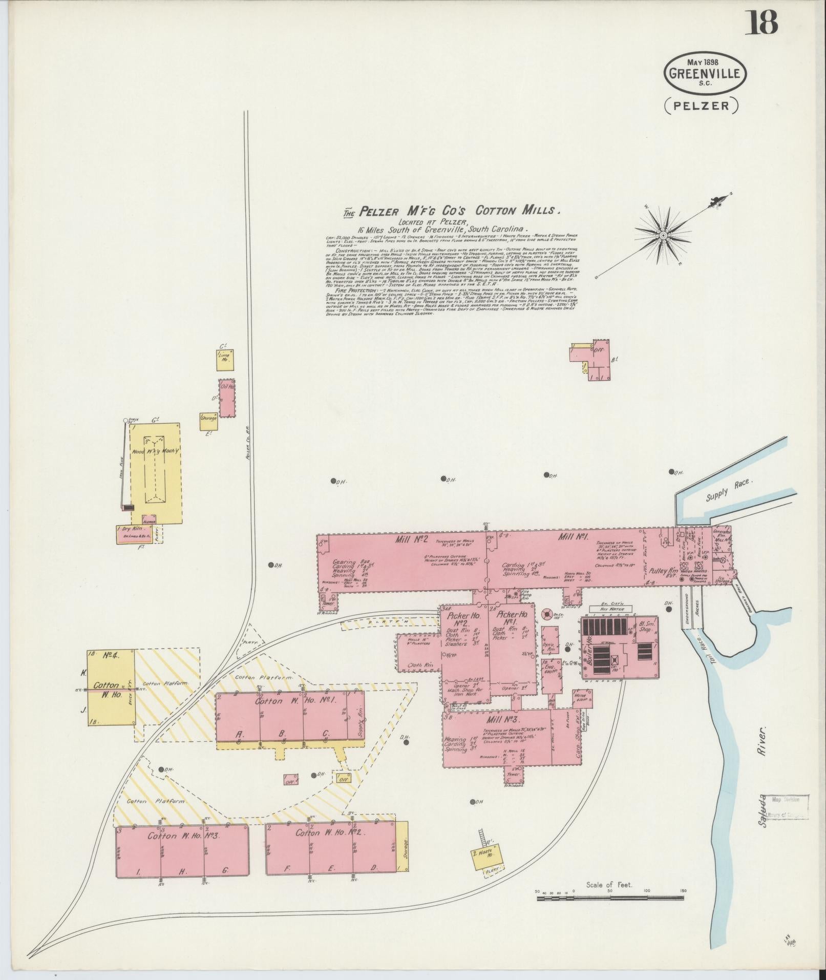Sanborn Fire Insurance Map from Greenville, Greenville County, South Carolina (1898), Sheet #0018 - Complete Map Set gallery image, historic Sanborn map, vintage wall art, South Carolina South Carolina