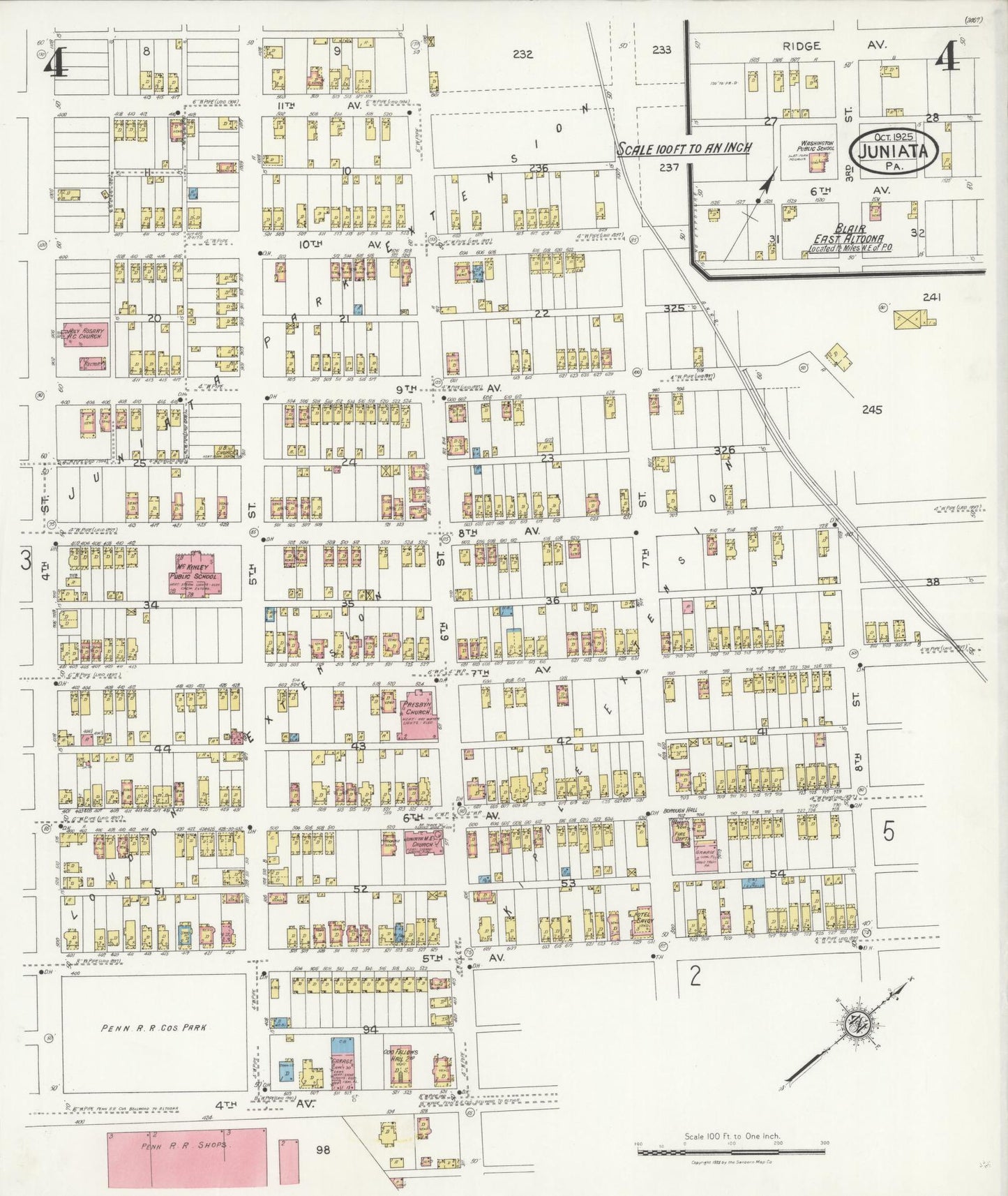 Sanborn Fire Insurance Map from Juniata, Blair County, Pennsylvania (1925), Sheet #0004 - Complete Map Set gallery image, historic Sanborn map, vintage wall art, Pennsylvania Pennsylvania