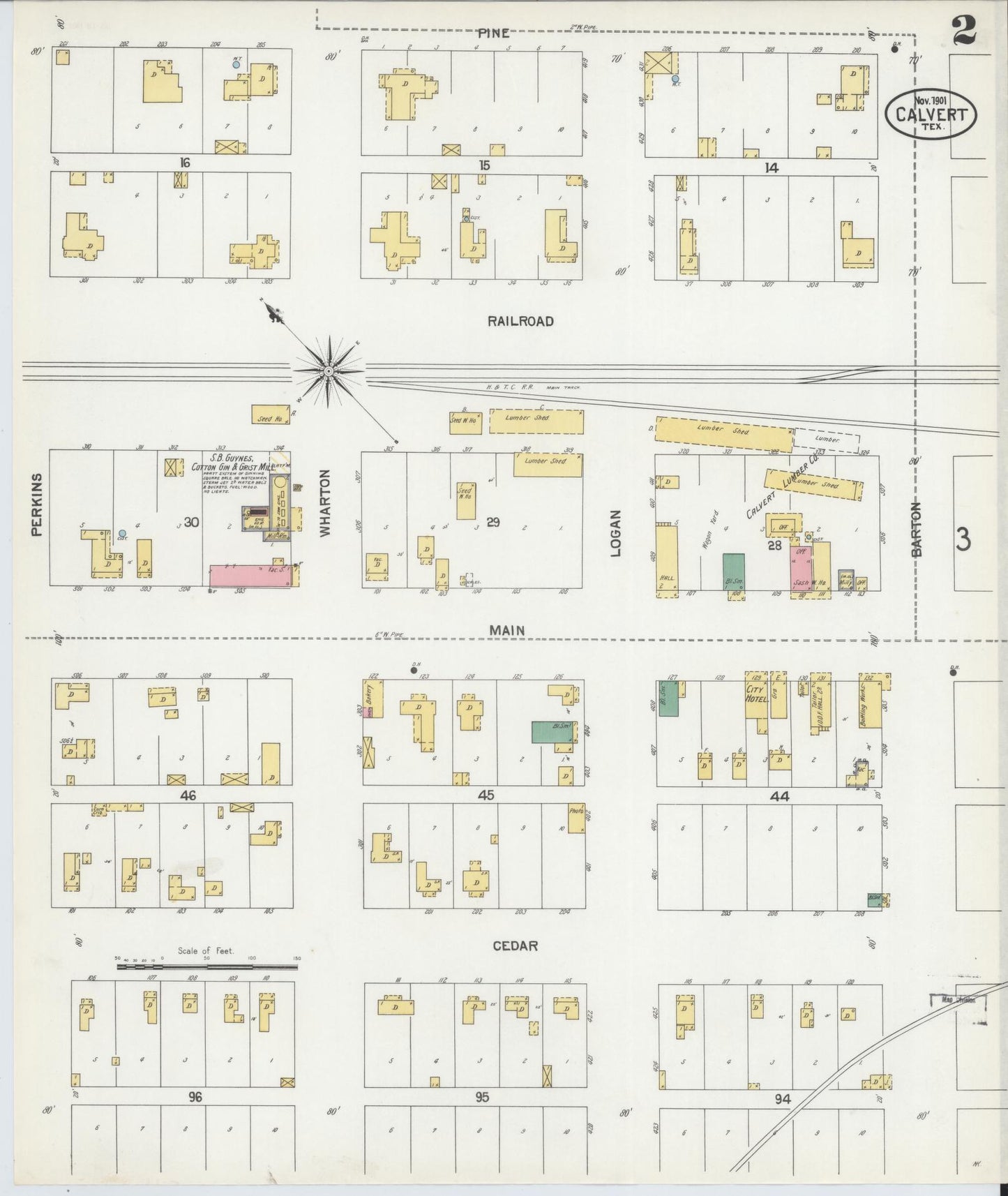 Sanborn Fire Insurance Map from Calvert, Robertson County, Texas (1901), Sheet #0002