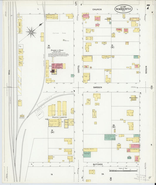 Sanborn Fire Insurance Map from New Braunfels, Comal County, Texas (1907), Sheet #0007 - Historic Sanborn Fire Insurance Map Print, vintage old map wall art, antique decor, genealogy gift, Texas Texas map