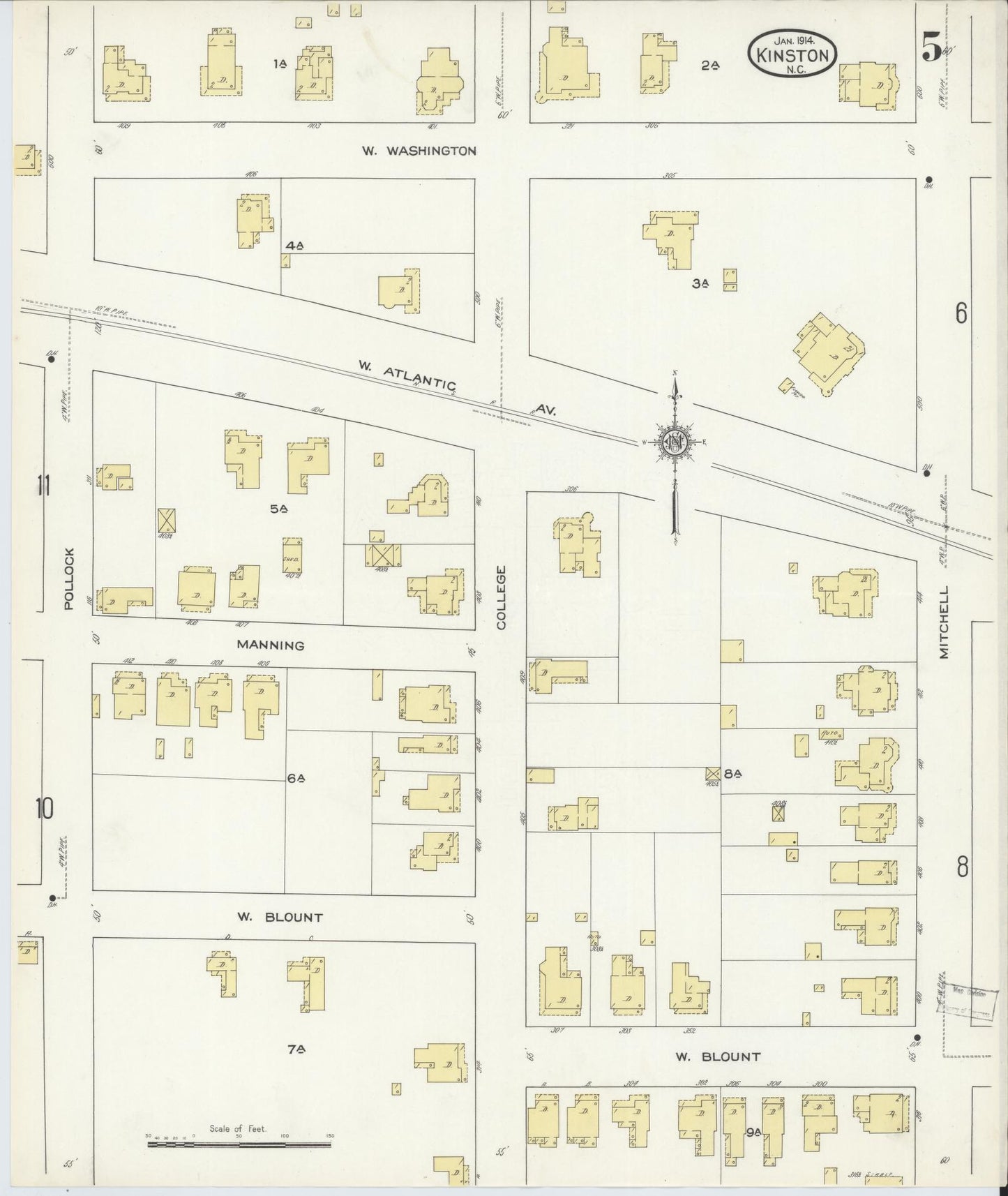 Sanborn Fire Insurance Map from Kinston, Lenoir County, North Carolina (1914), Sheet #0005 - Complete Map Set gallery image, historic Sanborn map, vintage wall art, North Carolina North Carolina