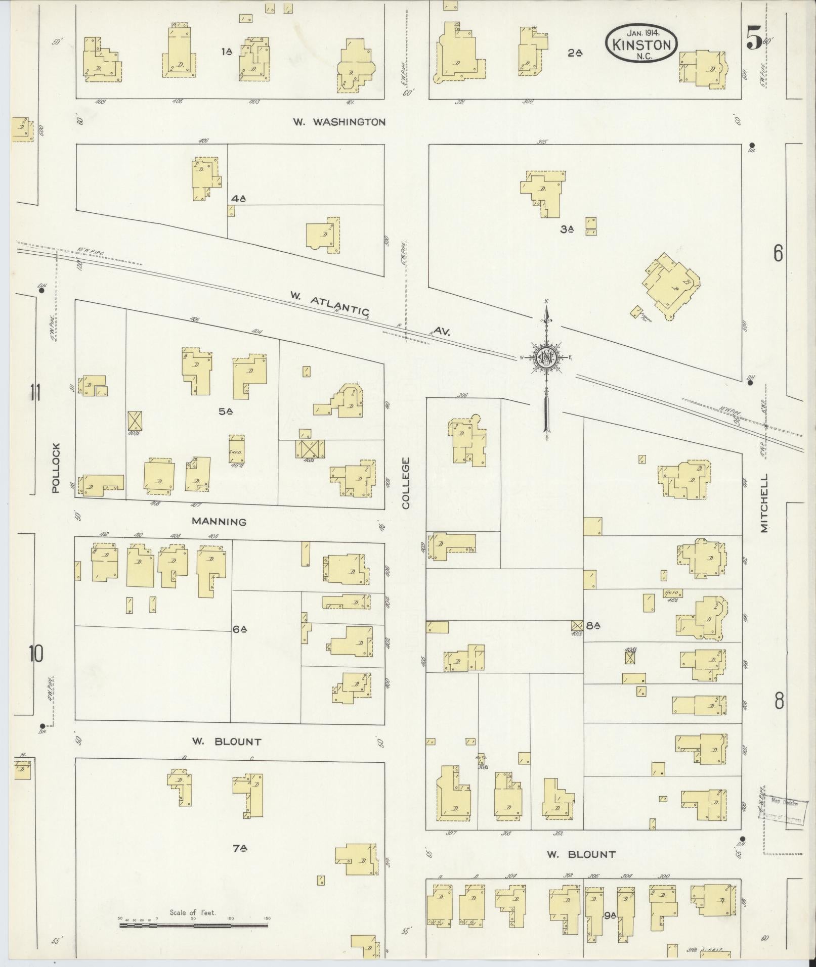 Sanborn Fire Insurance Map from Kinston, Lenoir County, North Carolina (1914), Sheet #0005 - Complete Map Set gallery image, historic Sanborn map, vintage wall art, North Carolina North Carolina