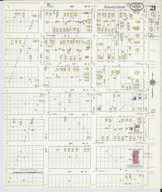 Sanborn Fire Insurance Map from Fargo, Cass County, North Dakota (1916), Sheet #0021 - Historic Sanborn Fire Insurance Map Print, vintage old map wall art, antique decor, genealogy gift, North Dakota North Dakota map