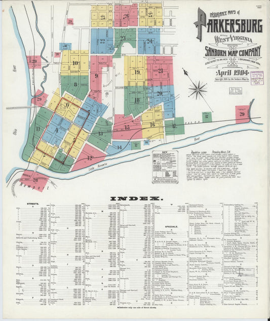 Sanborn Fire Insurance Map from Parkersburg, Wood County, West Virginia (1904), Sheet #0001 - Complete Map Set gallery image, historic Sanborn map, vintage wall art, West Virginia West Virginia
