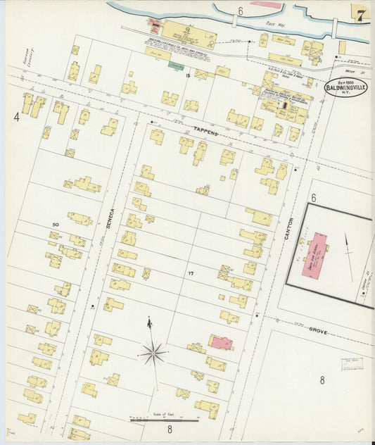 Sanborn Fire Insurance Map from Baldwinsville, Onondaga County, New York (1906), Sheet #0007 - Historic Sanborn Fire Insurance Map Print, vintage old map wall art, antique decor, genealogy gift, New York New York map