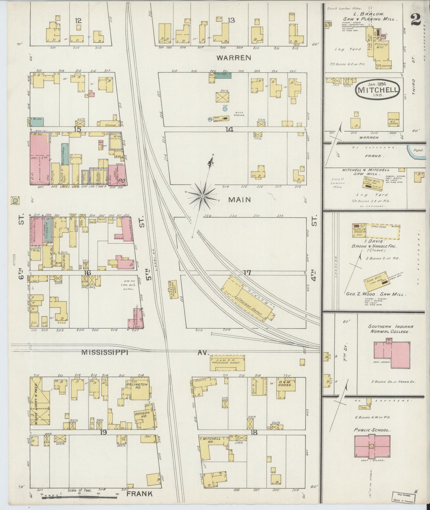 Sanborn Fire Insurance Map from Mitchell, Lawrence County, Indiana (1894), Sheet #0002 - Complete Map Set gallery image, historic Sanborn map, vintage wall art, Indiana Indiana