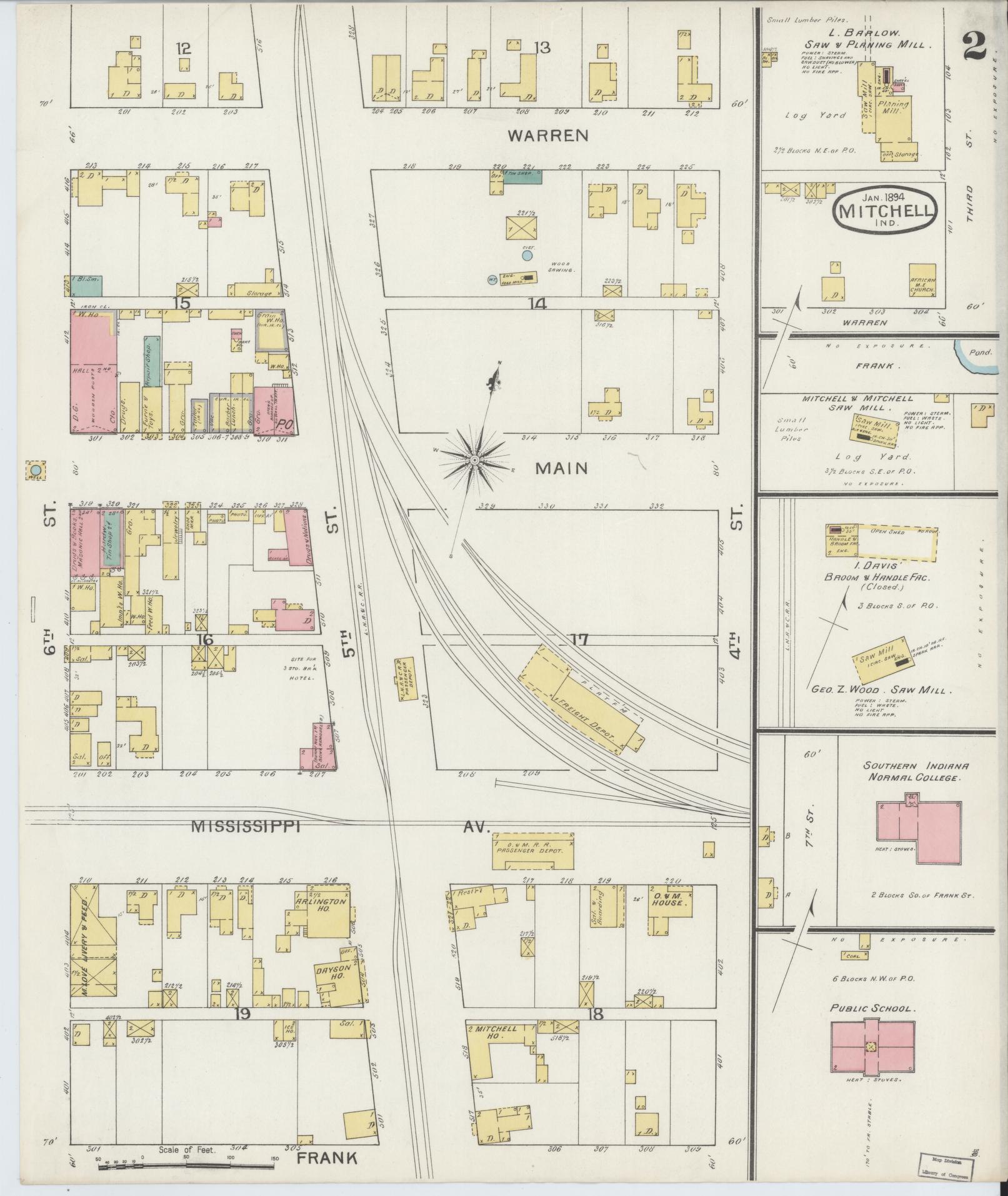 Sanborn Fire Insurance Map from Mitchell, Lawrence County, Indiana (1894), Sheet #0002 - Complete Map Set gallery image, historic Sanborn map, vintage wall art, Indiana Indiana