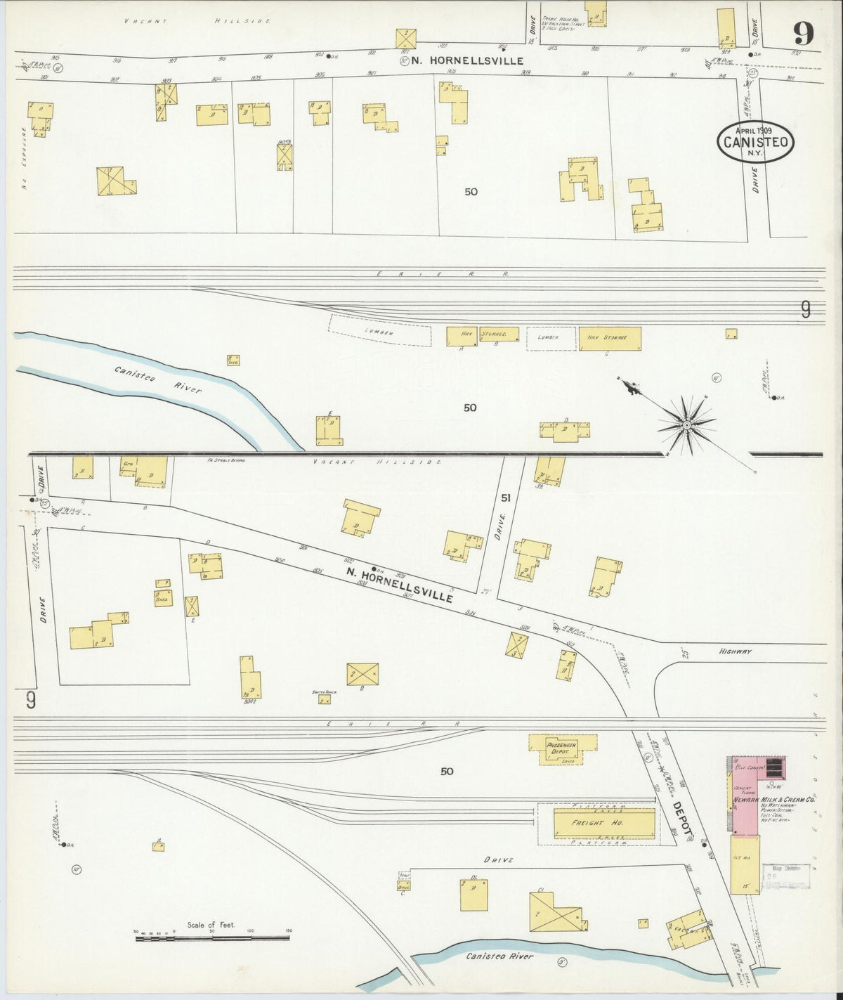 Sanborn Fire Insurance Map from Canisteo, Steuben County, New York (1909), Sheet #0009 - Complete Map Set gallery image, historic Sanborn map, vintage wall art, New York New York