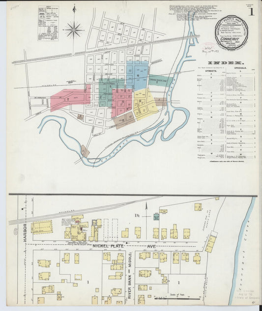 Sanborn Fire Insurance Map from Conneaut, Ashtabula County, Ohio (1893), Sheet #0001 - Historic Sanborn Fire Insurance Map Print, vintage old map wall art, antique decor, genealogy gift, Ohio Ohio map