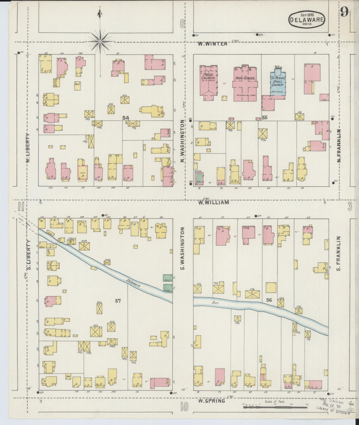 Sanborn Fire Insurance Map from Delaware, Delaware County, Ohio (1895), Sheet #0009 - Complete Map Set gallery image, historic Sanborn map, vintage wall art, Sanborn Fire Insurance Map from Delaware Delaware