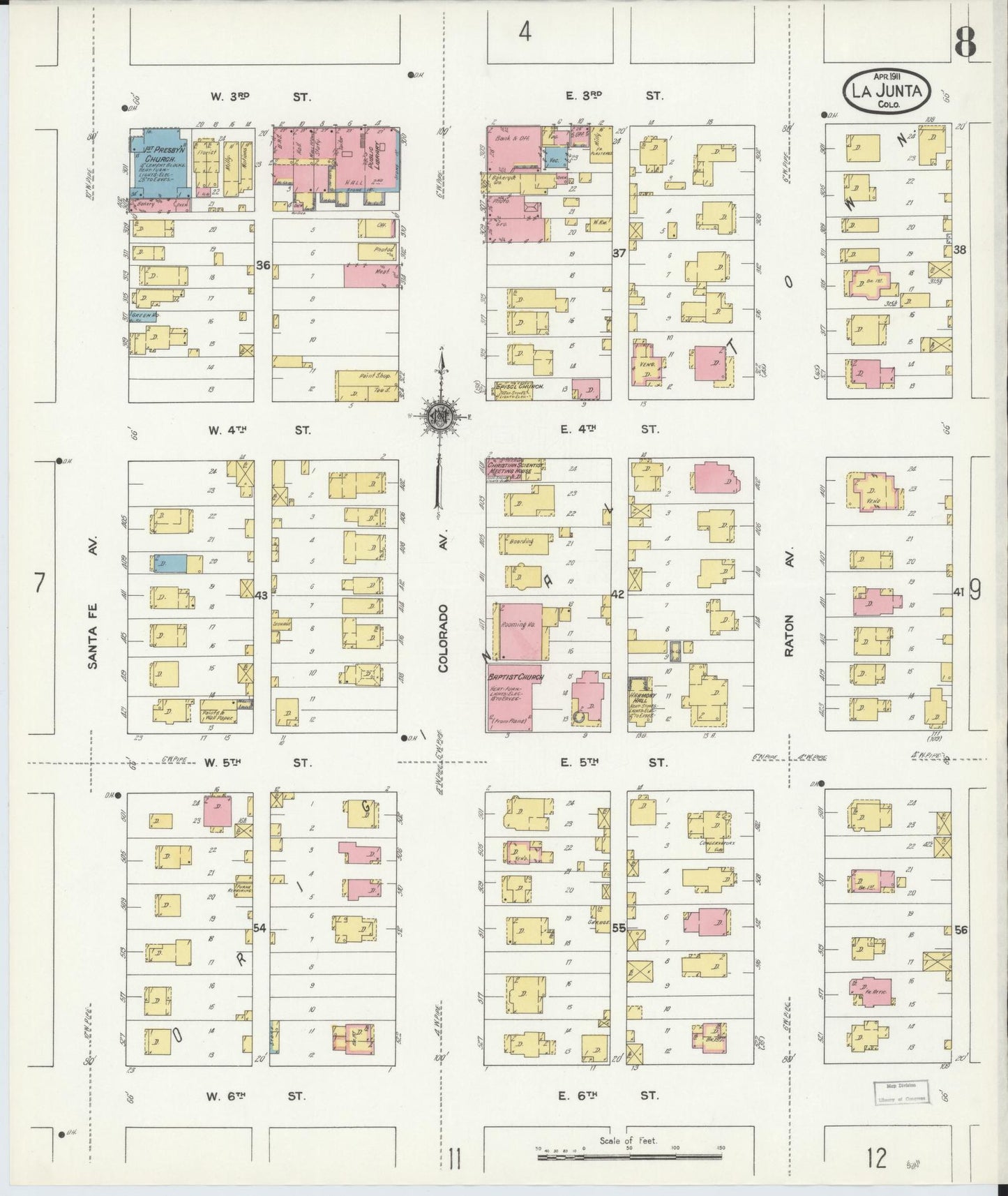 Sanborn Fire Insurance Map from La Junta, Otero County, Colorado (1911), Sheet #0008 - Complete Map Set gallery image, historic Sanborn map, vintage wall art, Colorado Colorado