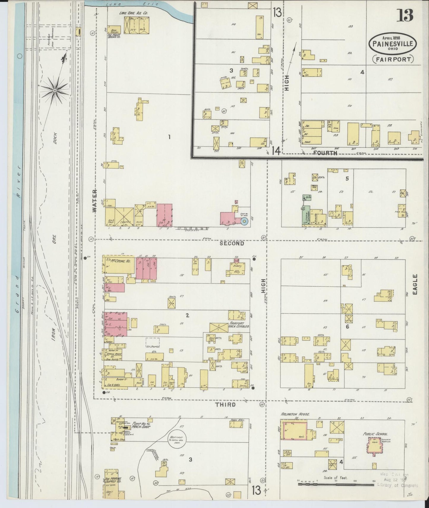 Sanborn Fire Insurance Map from Painesville, Lake County, Ohio (1898), Sheet #0013 - Historic Sanborn Fire Insurance Map Print, vintage old map wall art, antique decor, genealogy gift, Ohio Ohio map