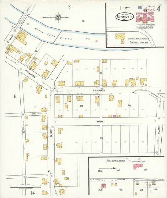 Sanborn Fire Insurance Map from Brookville, Jefferson County, Pennsylvania (1921), Sheet #0004 - Historic Sanborn Fire Insurance Map Print, vintage old map wall art, antique decor, genealogy gift, Pennsylvania Pennsylvania map