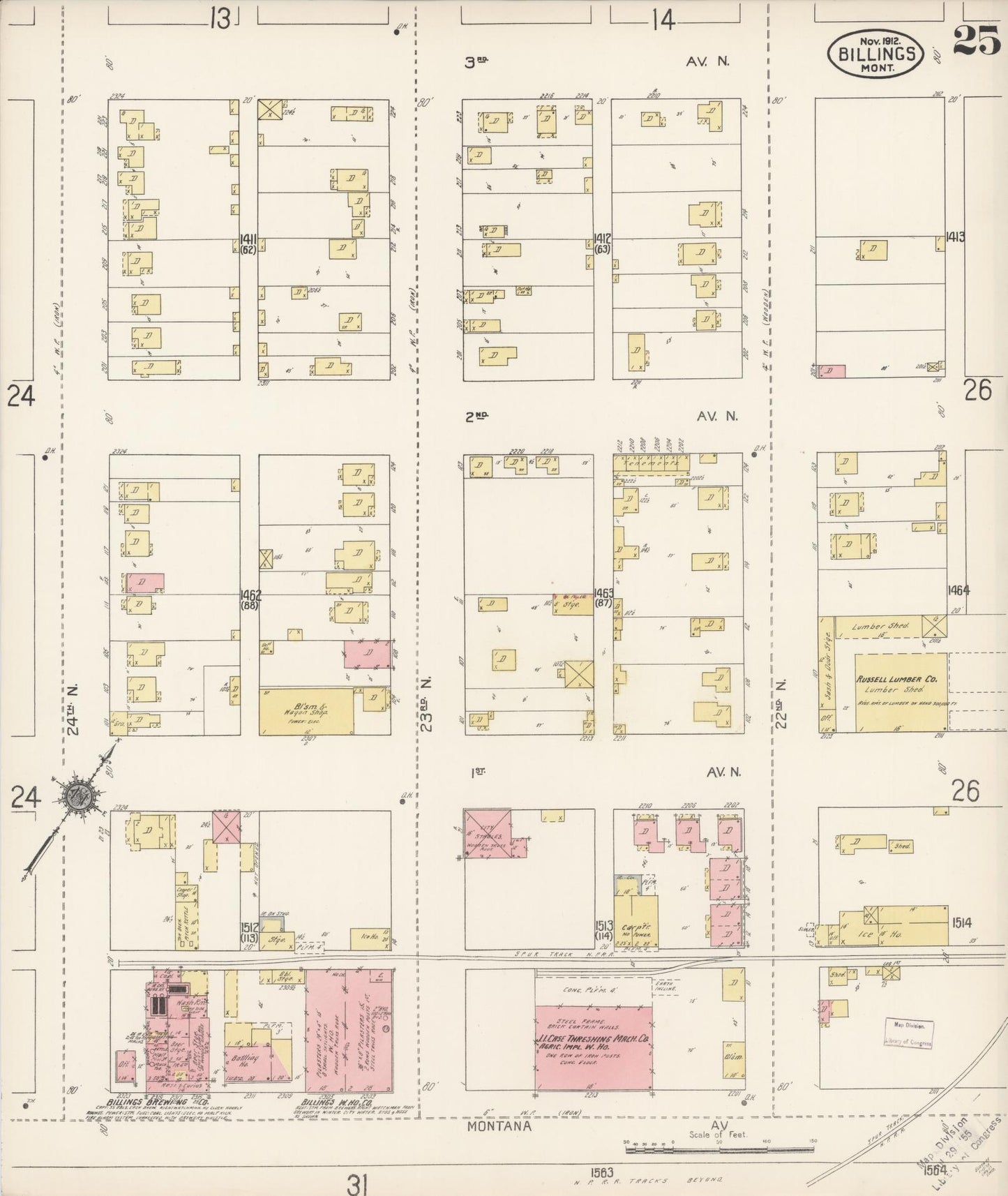 Sanborn Fire Insurance Map from Billings, Yellowstone County, Montana (1912), Sheet #0025 - Complete Map Set gallery image, historic Sanborn map, vintage wall art, Montana Montana
