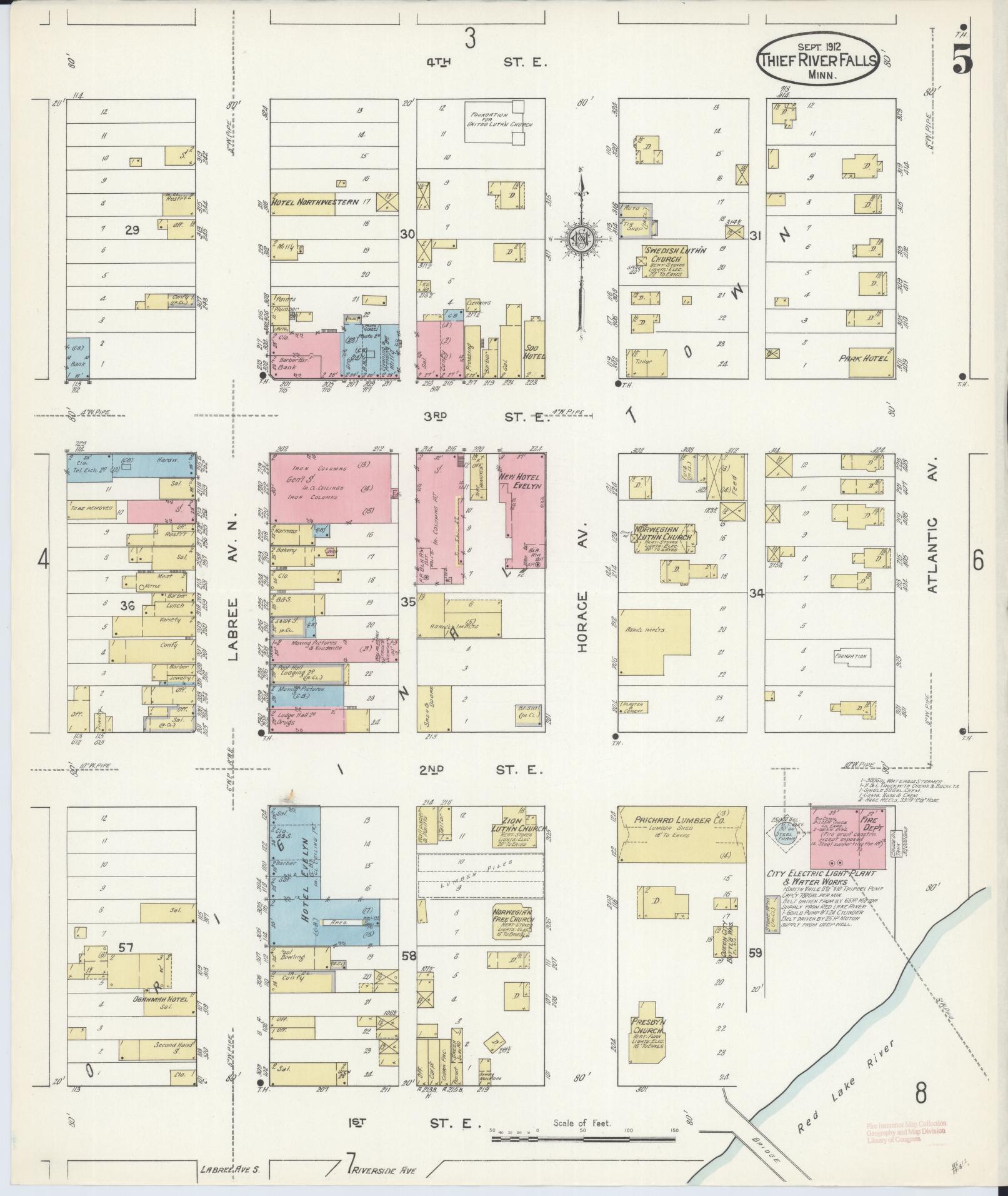 Sanborn Fire Insurance Map from Thief River Falls, Pennington County, Minnesota (1912), Sheet #0005 - Complete Map Set gallery image, historic Sanborn map, vintage wall art, Minnesota Minnesota