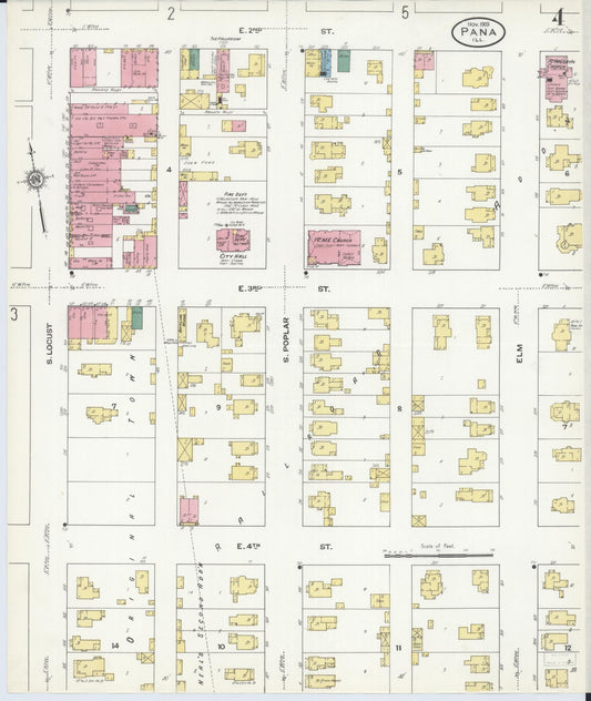 Sanborn Fire Insurance Map from Pana, Christian County, Illinois (1909), Sheet #0004 - Historic Sanborn Fire Insurance Map Print, vintage old map wall art, antique decor, genealogy gift, Illinois Illinois map