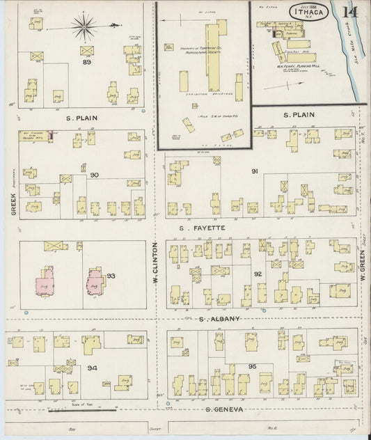 Sanborn Fire Insurance Map from Ithaca, Tompkins County, New York (1888), Sheet #0014 - Historic Sanborn Fire Insurance Map Print, vintage old map wall art, antique decor, genealogy gift, New York New York map