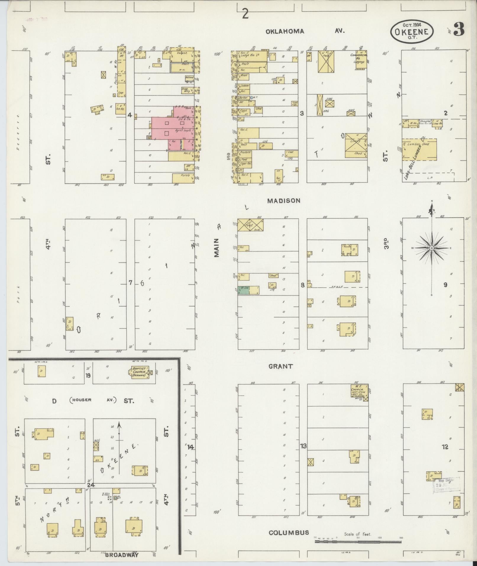 Sanborn Fire Insurance Map from Okeene, Blaine County, Oklahoma (1904), Sheet #0003 - Complete Map Set gallery image, historic Sanborn map, vintage wall art, Oklahoma Oklahoma