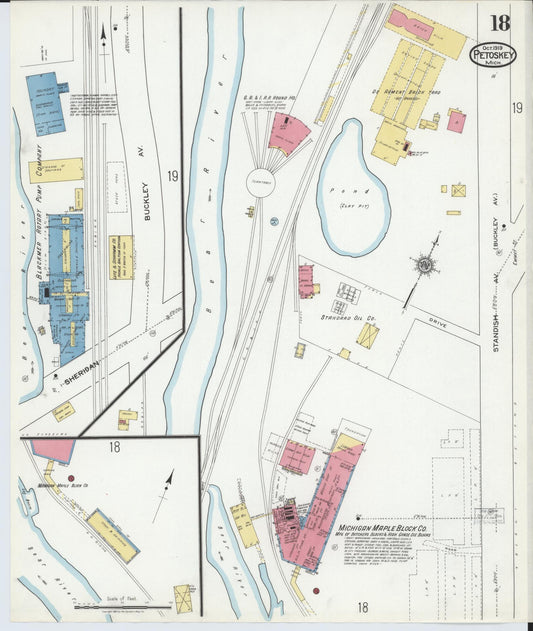 Sanborn Fire Insurance Map from Petoskey, Emmet County, Michigan (1919), Sheet #0018 - Historic Sanborn Fire Insurance Map Print, vintage old map wall art, antique decor, genealogy gift, Michigan Michigan map