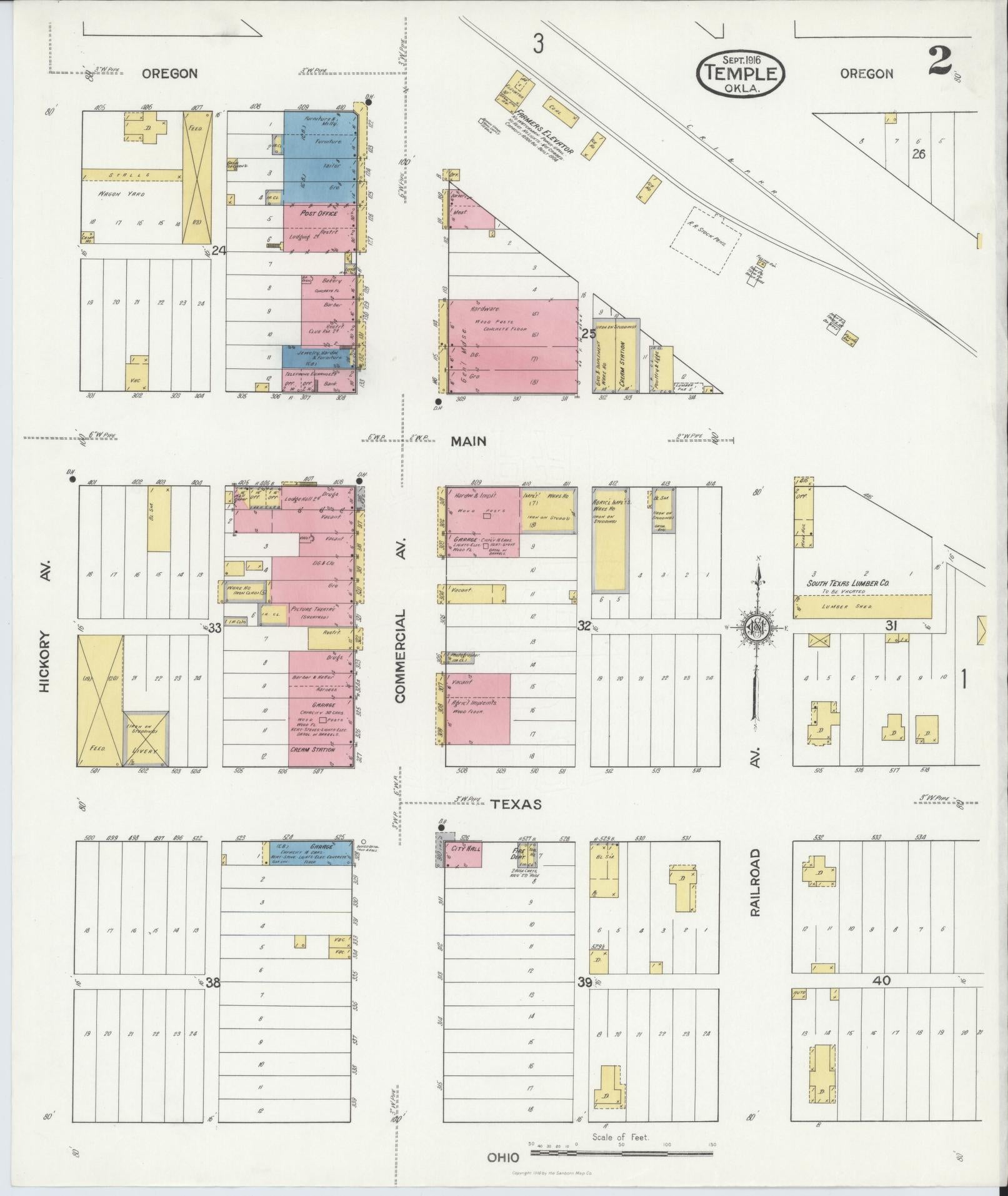Sanborn Fire Insurance Map from Temple, Cotton County, Oklahoma (1916), Sheet #0002 - Complete Map Set gallery image, historic Sanborn map, vintage wall art, Oklahoma Oklahoma
