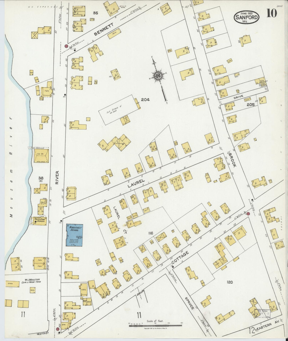 Sanborn Fire Insurance Map from Sanford, York County, Maine (1921), Sheet #0010 - Complete Map Set gallery image, historic Sanborn map, vintage wall art, Maine Maine
