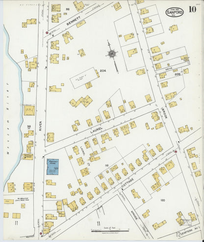 Sanborn Fire Insurance Map from Sanford, York County, Maine (1921), Sheet #0010 - Complete Map Set gallery image, historic Sanborn map, vintage wall art, Maine Maine
