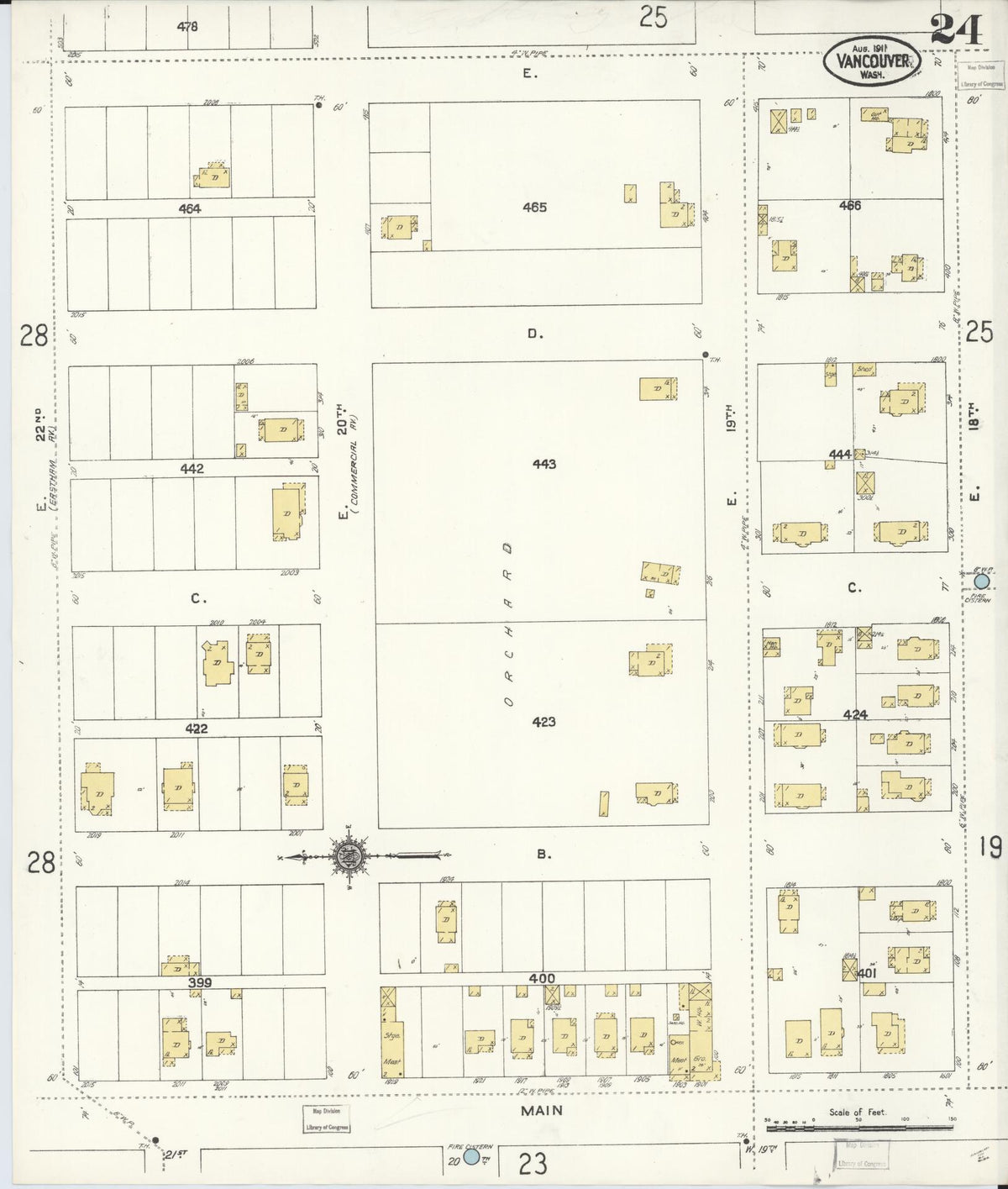 Sanborn Fire Insurance Map from Vancouver, Clark County, Washington (1911), Sheet #0024 - Historic Sanborn Fire Insurance Map Print, vintage old map wall art, antique decor, genealogy gift, Washington Washington map