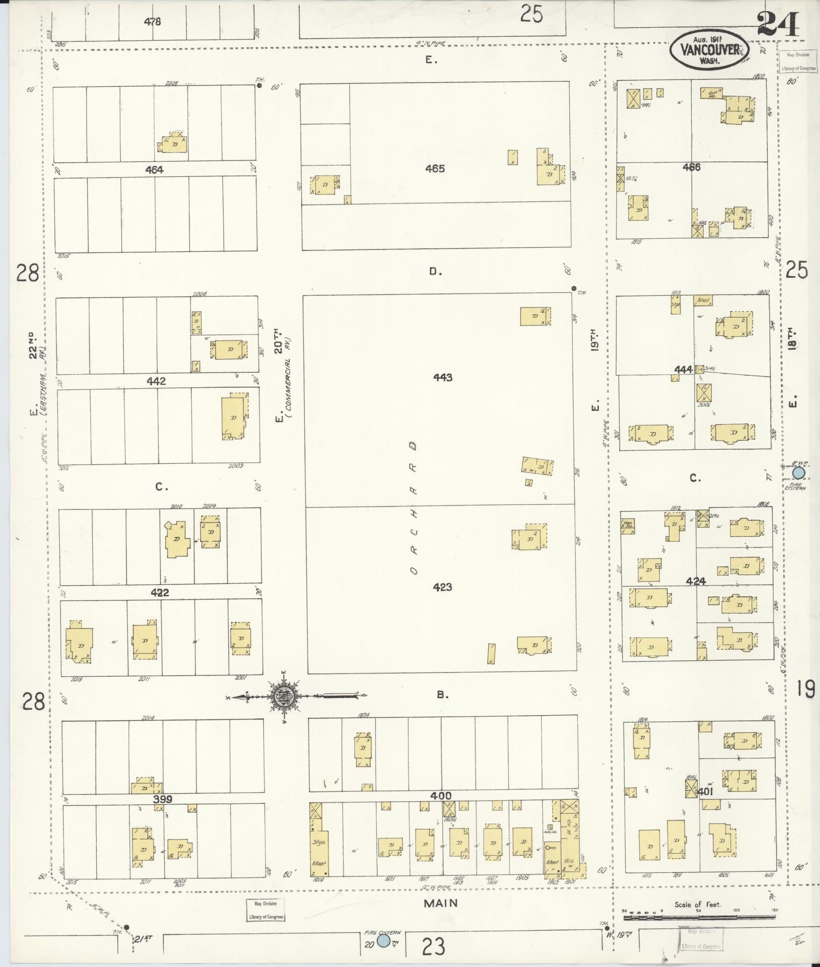 Sanborn Fire Insurance Map from Vancouver, Clark County, Washington (1911), Sheet #0024 - Historic Sanborn Fire Insurance Map Print, vintage old map wall art, antique decor, genealogy gift, Washington Washington map