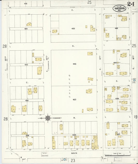 Sanborn Fire Insurance Map from Vancouver, Clark County, Washington (1911), Sheet #0024 - Historic Sanborn Fire Insurance Map Print, vintage old map wall art, antique decor, genealogy gift, Washington Washington map