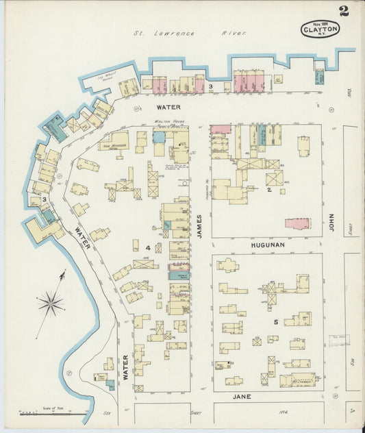 Sanborn Fire Insurance Map from Clayton, Jefferson County, New York (1891), Sheet #0002 - Historic Sanborn Fire Insurance Map Print, vintage old map wall art, antique decor, genealogy gift, New York New York map