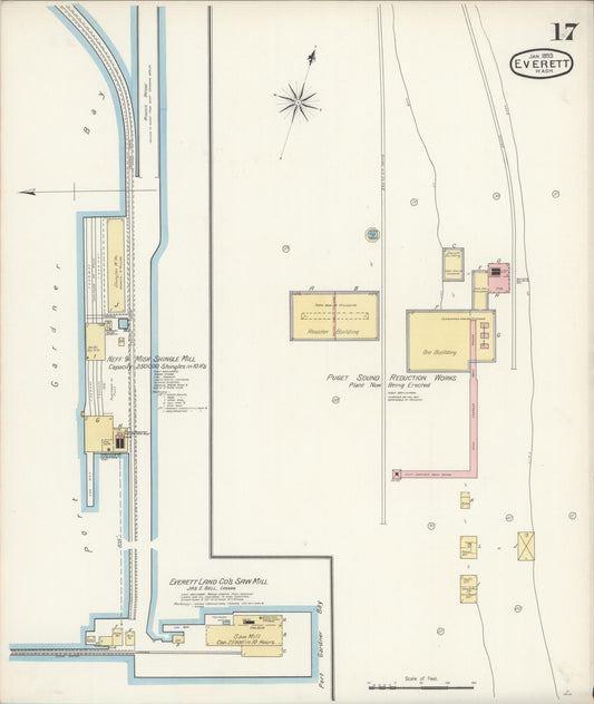 Sanborn Fire Insurance Map from Everett, Snohomish County, Washington (1893), Sheet #0016 - Historic Sanborn Fire Insurance Map Print, vintage old map wall art, antique decor, genealogy gift, Washington Washington map