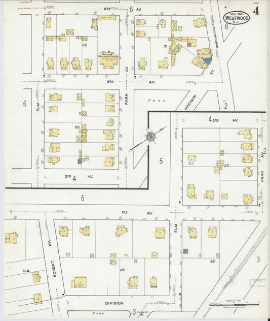 Sanborn Fire Insurance Map from Westwood, Bergen County, New Jersey (1921), Sheet #0004 - Historic Sanborn Fire Insurance Map Print, vintage old map wall art, antique decor, genealogy gift, New Jersey New Jersey map