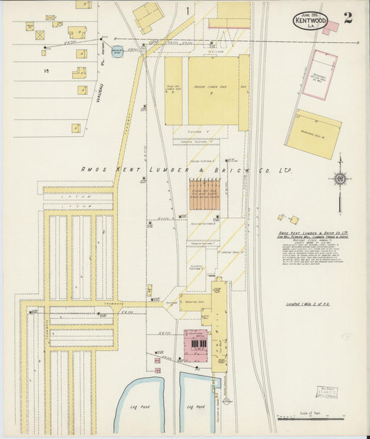 Sanborn Fire Insurance Map from Kentwood, Tangipahoa Parish, Louisiana (1915), Sheet #0002 - Historic Sanborn Fire Insurance Map Print, vintage old map wall art, antique decor, genealogy gift, Louisiana Louisiana map