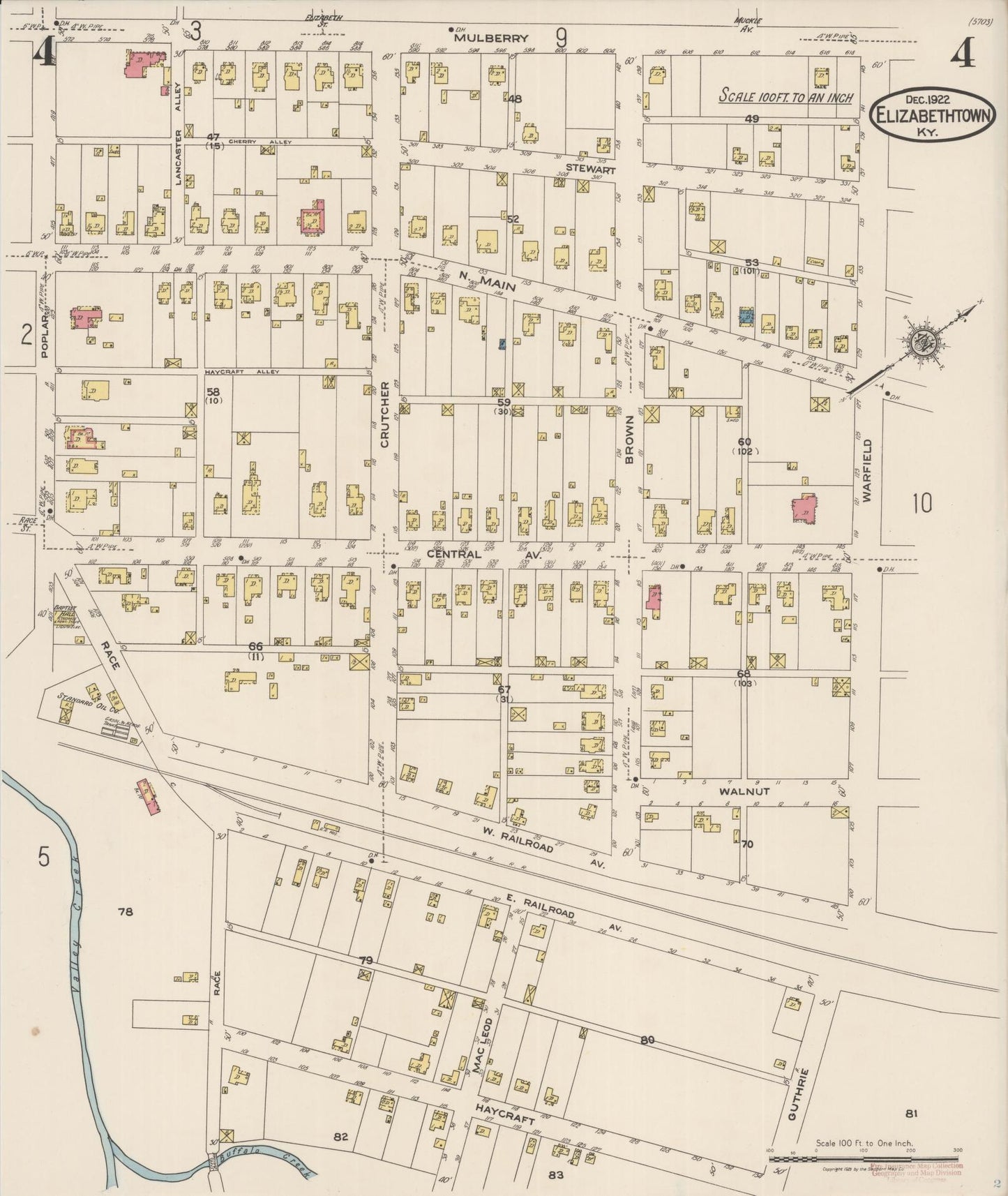 Sanborn Fire Insurance Map from Elizabethtown, Hardin County, Kentucky (1922), Sheet #0004 - Historic Sanborn Fire Insurance Map Print, vintage old map wall art, antique decor, genealogy gift, Kentucky Kentucky map