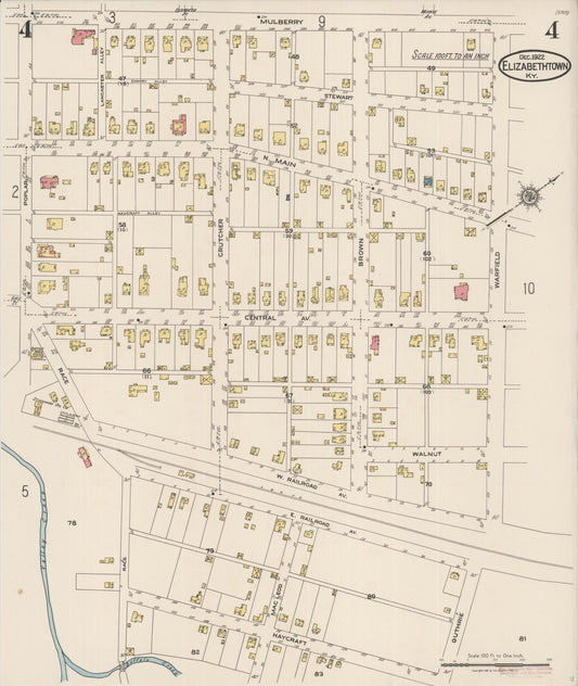 Sanborn Fire Insurance Map from Elizabethtown, Hardin County, Kentucky (1922), Sheet #0004 - Historic Sanborn Fire Insurance Map Print, vintage old map wall art, antique decor, genealogy gift, Kentucky Kentucky map