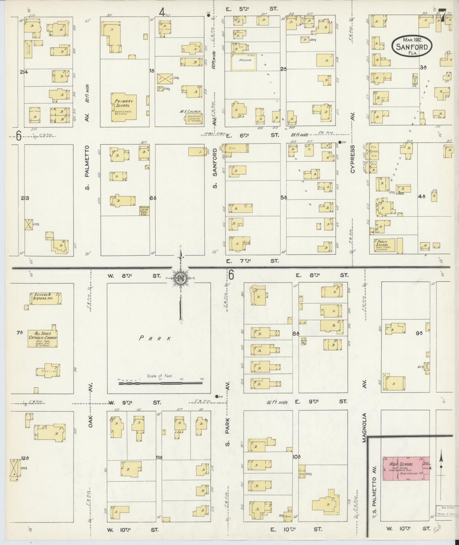Sanborn Fire Insurance Map from Sanford, Seminole County, Florida (1912), Sheet #0007 - Complete Map Set gallery image, historic Sanborn map, vintage wall art, Florida Florida