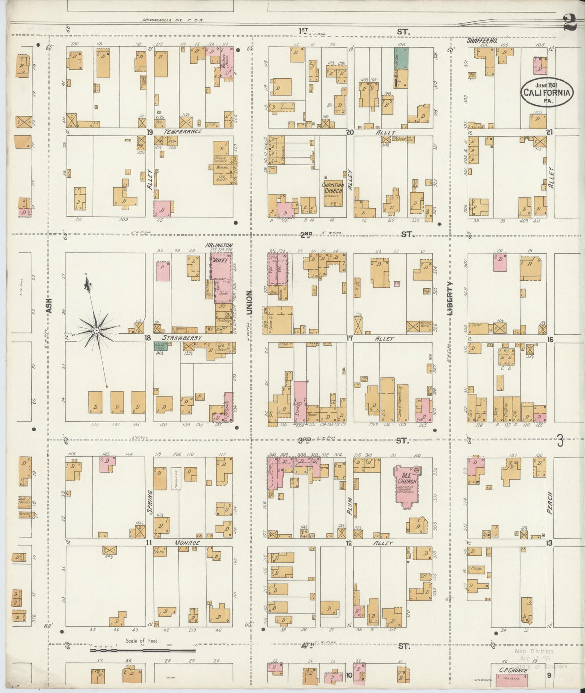 Sanborn Fire Insurance Map from California, Washington County, Pennsylvania (1901), Sheet #0002 - Complete Map Set gallery image, historic Sanborn map, vintage wall art, Pennsylvania Pennsylvania