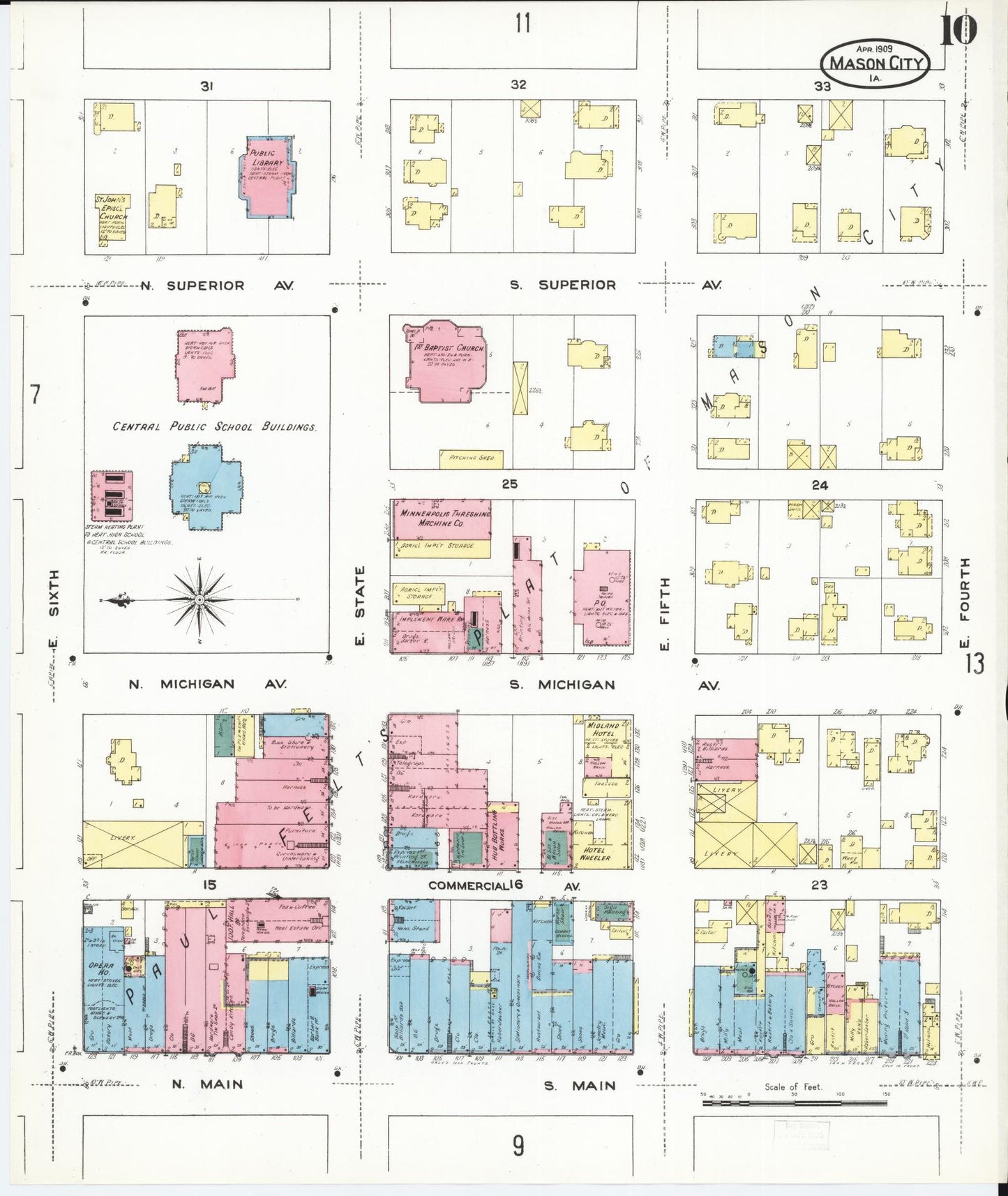 Sanborn Fire Insurance Map from Mason City, Cerro Gordo County, Iowa (1909), Sheet #0010 - Historic Sanborn Fire Insurance Map Print