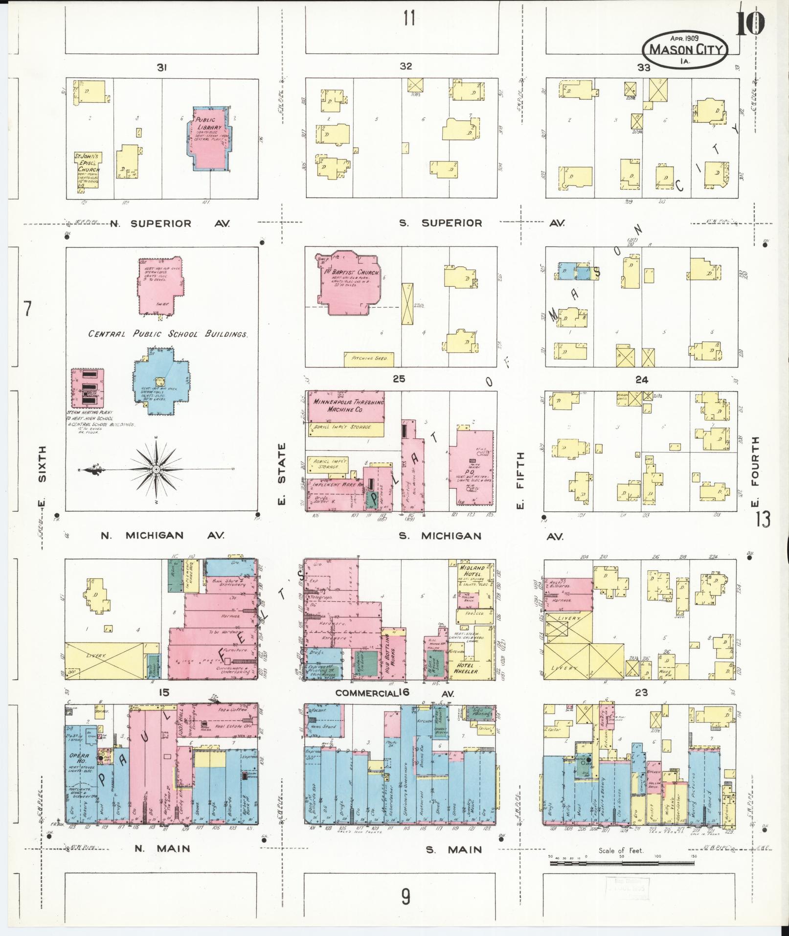 Sanborn Fire Insurance Map from Mason City, Cerro Gordo County, Iowa (1909), Sheet #0010 - Historic Sanborn Fire Insurance Map Print