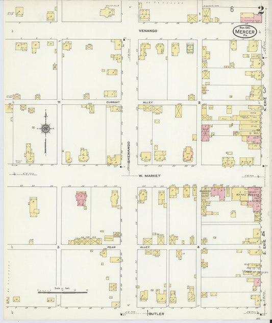 Sanborn Fire Insurance Map from Mercer, Mercer County, Pennsylvania (1910), Sheet #0002 - Historic Sanborn Fire Insurance Map Print, vintage old map wall art, antique decor, genealogy gift, Pennsylvania Pennsylvania map
