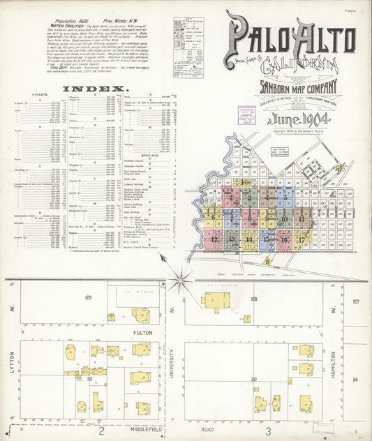 Sanborn Fire Insurance Map from Palo Alto, Santa Clara County, California. (1904) – Historic Sanborn Fire Insurance Map Print