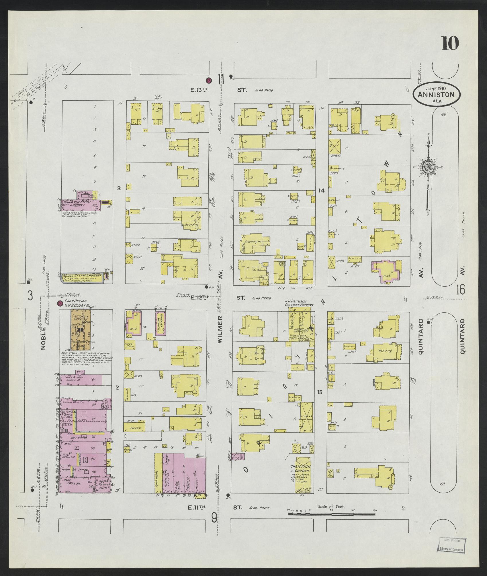 Sanborn Fire Insurance Map from Anniston, Calhoun County, Alabama (1910), Sheet #0010 - Complete Map Set gallery image, historic Sanborn map, vintage wall art, Alabama Alabama