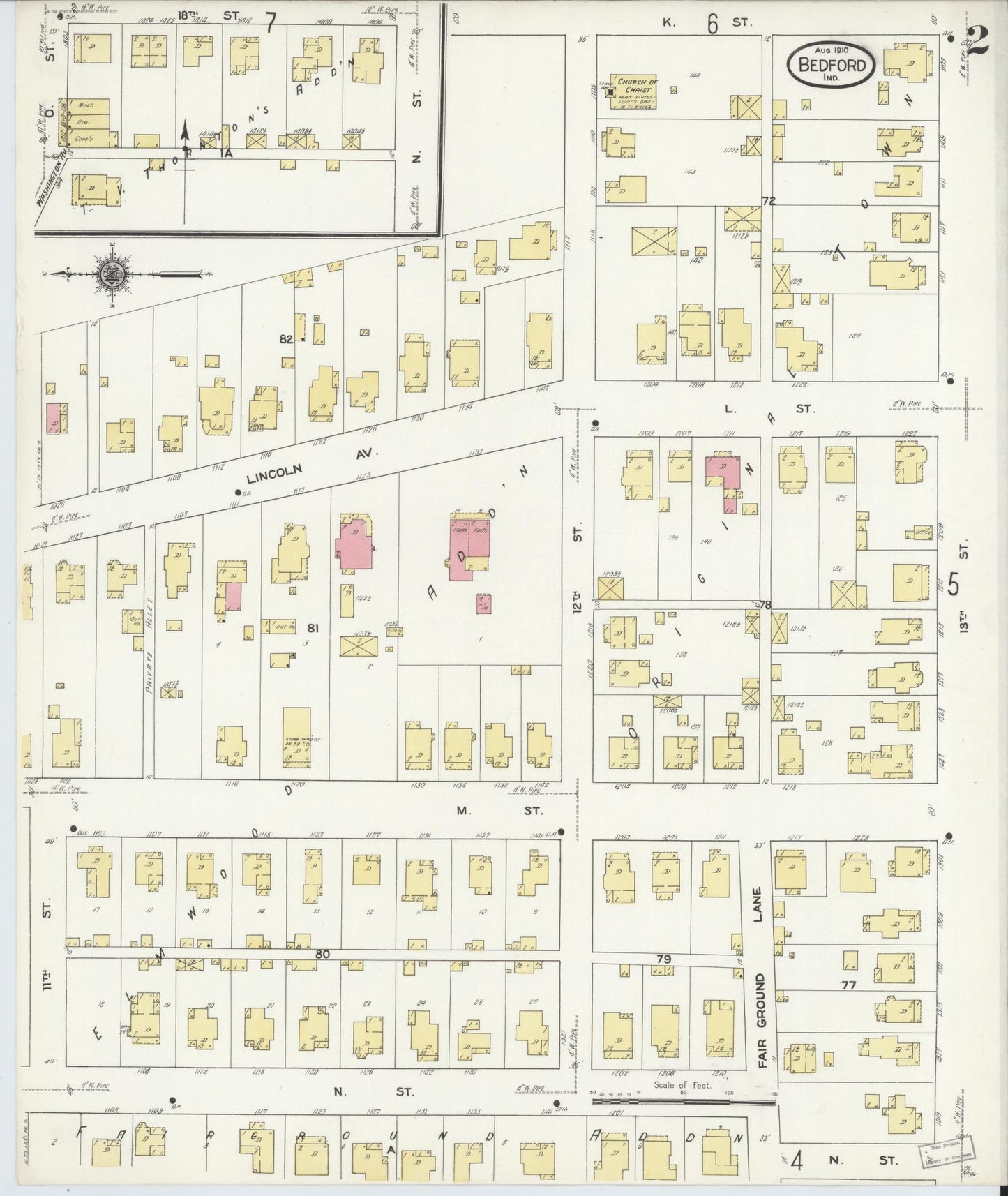 Sanborn Fire Insurance Map from Bedford, Lawrence County, Indiana (1910), Sheet #0002 - Complete Map Set gallery image, historic Sanborn map, vintage wall art, Indiana Indiana